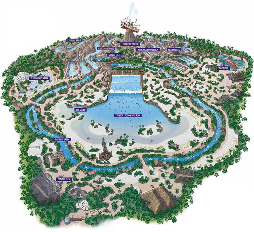 Map of Disney World Typhoon Lagoon Water Park Attractions
